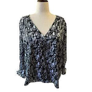 Halogen Women's Long Sleeve Blouse Black White Size 2X Abstract Career Casual